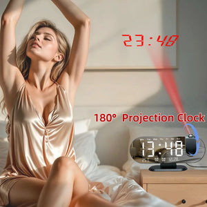 180° Rotating LED Projection Alarm Clock with Large Display, Dual Alarms, Dimmer, Ceiling Projector & USB Charging