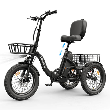 1200W Folding Electric Tricycle for Adults, 748.8Wh Removable Battery, 18"×3" Fat Tires, Step-Through, Up to 60-Mile Range