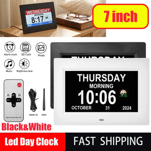 Large Display Digital Calendar Clock with Day & Date, Multiple Alarms, Auto Dimming, Remote Control for Seniors