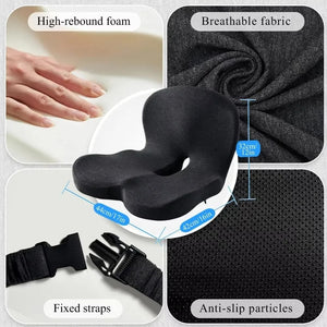 L-Shaped Memory Foam Seat Cushion with Lumbar & Tailbone Support, Adjustable Strap for Office Chair, Car & Truck