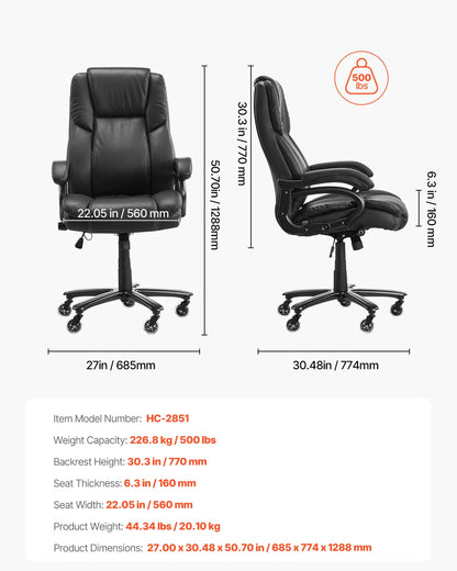 Ergonomic Executive Office Chair, 300/400 lb Capacity PU Leather Reclining Chair with Adjustable Height