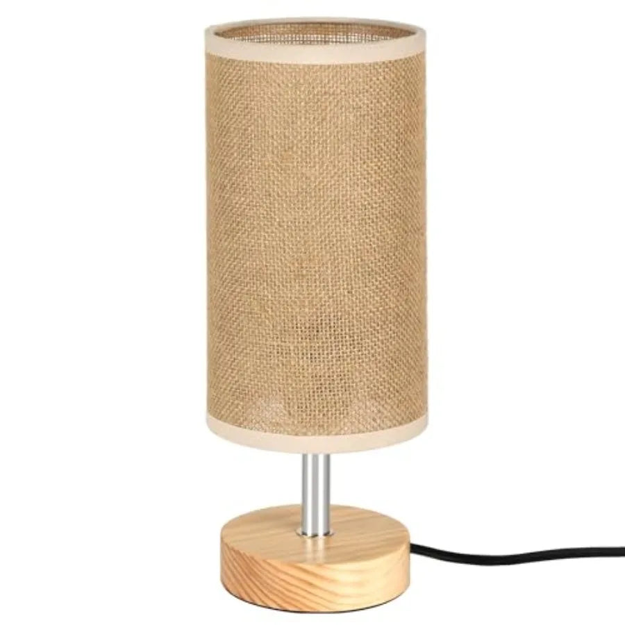 Small Bedside Table Lamp with Linen Shade for Bedroom and Living Room