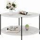 2-Tier Round Coffee Table with Storage Shelf, Marble-Style Wood Center Table for Living Room & Bedroom