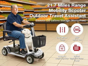 4-Wheel Electric Mobility Scooter for Adults, 20Ah Removable Battery, Heavy-Duty Design, Foldable Travel Scooter, Silver