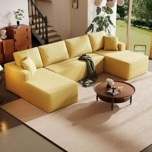 7-Seater U-Shaped Cloud Sectional Sofa – Oversized Deep Seat Couch with Double Chaise & Sleeper Section, No Assembly Required