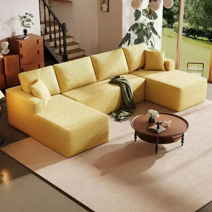 7-Seater U-Shaped Cloud Sectional Sofa – Oversized Deep Seat Couch with Double Chaise & Sleeper Section, No Assembly Required