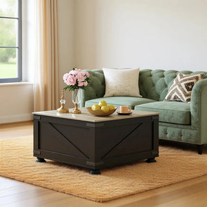 31.5" Farmhouse Lift-Top Coffee Table with Hidden Storage, Square Flip-Top Center Table for Living Room