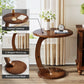 Round C-Shaped Side Table with Wood Top, Mid-Century Modern Sofa End Table for Living Room & Bedroom