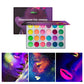 24-Color Rainbow Neon Eyeshadow Palette, UV Blacklight Glow, Matte Shimmer & Glitter, Highly Pigmented Waterproof Eye Makeup