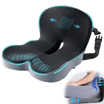 L-Shaped Memory Foam Seat Cushion with Lumbar & Tailbone Support, Adjustable Strap for Office Chair, Car & Truck