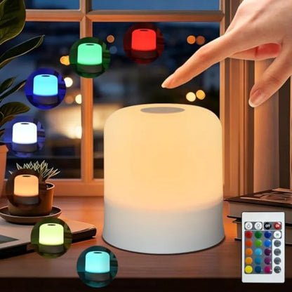 Rechargeable RGB Bedside Lamp, 13 Colors, 5 Brightness Levels, Touch and Remote Control