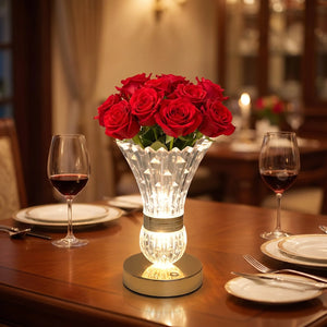 Crystal Vase LED Table Lamp with Touch Switch and Built-In Battery, Warm Glow Bedside Accent Light