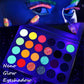 24-Color Rainbow Neon Eyeshadow Palette, UV Blacklight Glow, Matte Shimmer & Glitter, Highly Pigmented Waterproof Eye Makeup