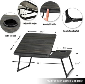 Adjustable Foldable Laptop Desk for Bed & Couch – Portable Bed Tray Table with Cup Holder for Laptop, Writing & Reading