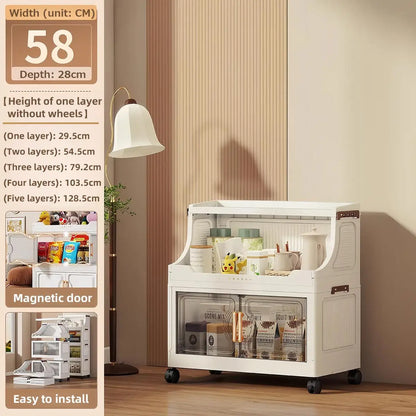Rolling Bedside Storage Cabinet with Clear Doors, Large Capacity Waterproof Nightstand Organizer with Lockable 360° Wheels for Bedroom & Dorm