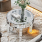 Round Mirrored Side Table with Crystal Diamond Inlay, Luxury Accent Table for Living Room & Bedroom