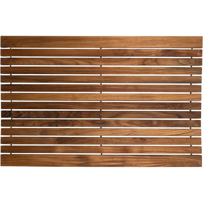 Solid Teak Wood Bath Mat, Non-Slip Wooden Shower Floor Mat with Rubber Feet for Sauna, Pool, Hot Tub & Entryway