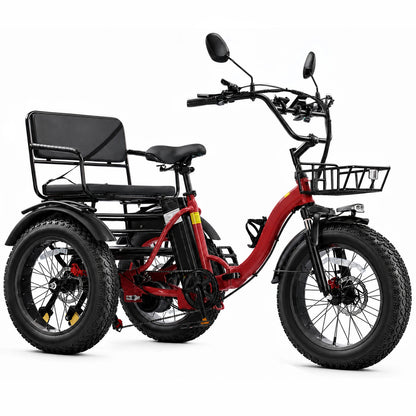 1000W Folding Electric Tricycle for Adults, 48V 16Ah Battery, Fat Tires, 5-Level Pedal Assist, Walk Mode, 45-Mile Range