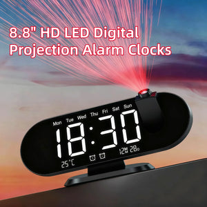 8.8-Inch LED Projection Alarm Clock with 180° Projector, Mirror Display, Dual Alarms, Snooze, Temperature & USB Charging