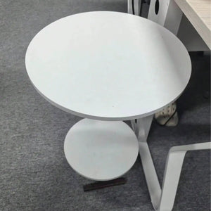 Round C-Shaped Side Table with Faux Marble Top, 2-Tier Metal Frame End Table for Living Room & Bedroom