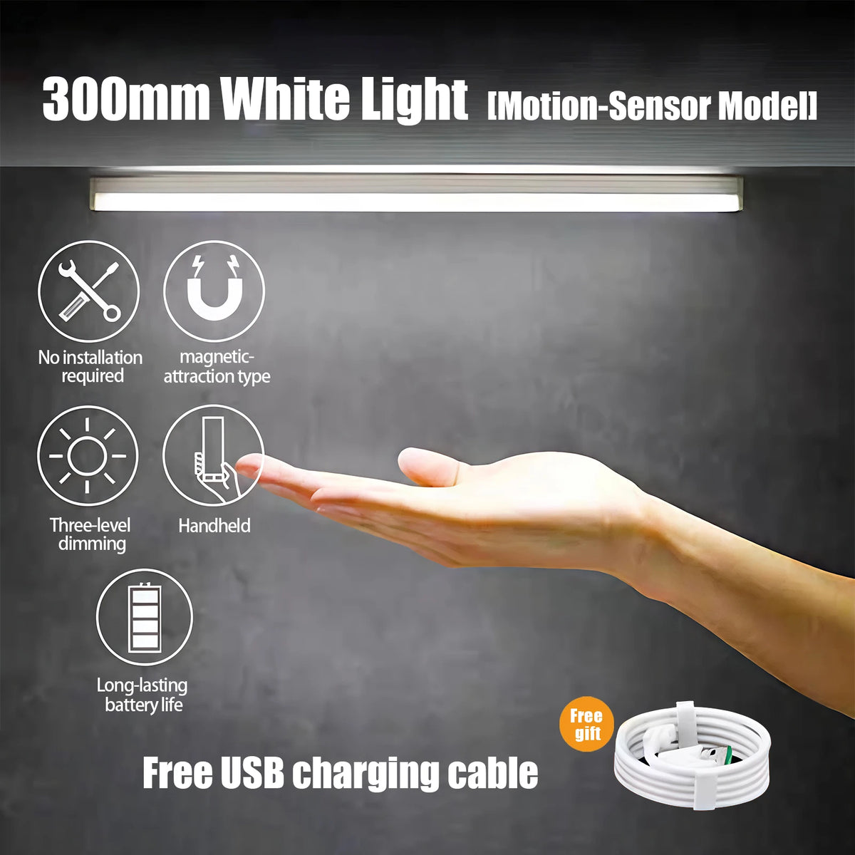 USB 5V LED Under Cabinet Light, Motion Sensor, Indoor Night Light for Kitchen Cabinets and Bedrooms