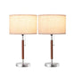 Mid-Century Table Lamps Set of 2, Pull Chain Switch, Linen Shade, Solid Wood Pole and Metal Base, Bedside Nightstand Lighting