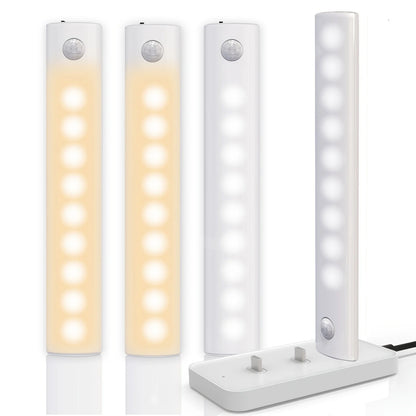 Rechargeable Motion Sensor Under Cabinet LED Lights, 2 Light Colors, 1/3/5/6-Pack