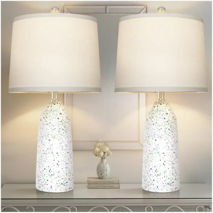 27-Inch Faux Stone Boho Table Lamps Set of 2 with USB-A and USB-C Ports, Rustic Bedside Lamps for Bedroom and Living Room