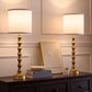 24-Inch Gold Table Lamps Set of 2, Bamboo-Style Metal Bases with Linen Shades and USB-A Ports, Bedside Nightstand Lighting