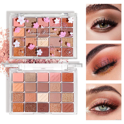 20-Color Cherry Blossom Eyeshadow Palette, Matte & Glitter Pink and Brown Tones, Long-Lasting Pigmented Eye Makeup