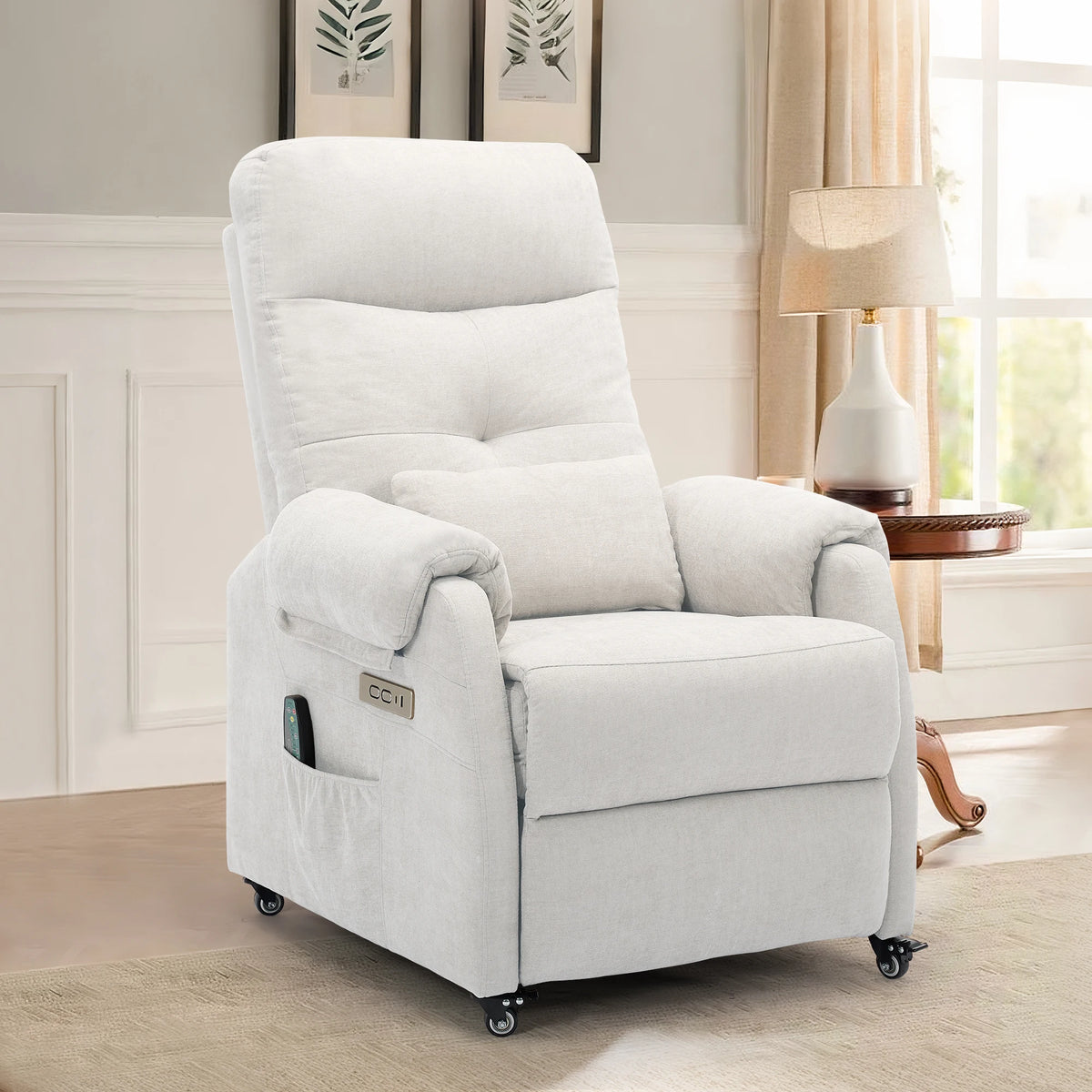 Compact Power Recliner Chair with Wheels & USB Ports, Electric Reclining Chair for Small Spaces, Living Room, Bedroom & Office