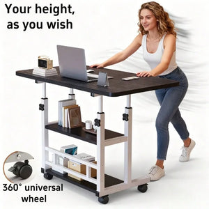 Adjustable Height Rolling Computer Desk with Wheels – Folding Mobile Workstation with Storage Shelf for Office, Bedside & Small Spaces