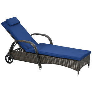 Outdoor PE Rattan Reclining Sofa – Adjustable Patio Lounge Couch with Cushion, Armrests, Headrest & Rolling Wheels, Brown