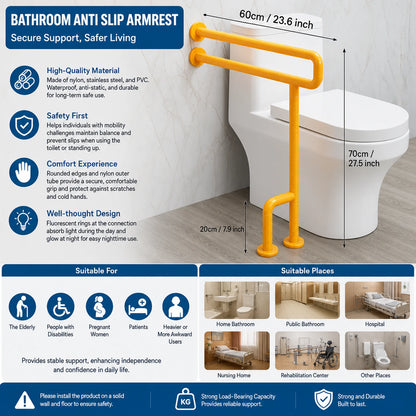 Heavy-Duty Bathroom Grab Bar – Non-Slip Nylon & Stainless Steel Safety Rail with Fluorescent Ring, 661 lb Capacity