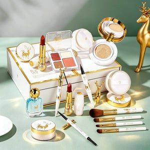 Deer-Themed Makeup Gift Set with Blush, Eyeshadow Palette, Lipstick & Lip Gloss