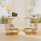 2-Tier Round Side Table with Faux Marble Top & Storage Shelf, Modern White and Gold End Table