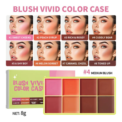 8-Color Cream Blush & Contour Face Palette, Blendable, Long-Lasting & Sweat-Resistant, Natural Glow