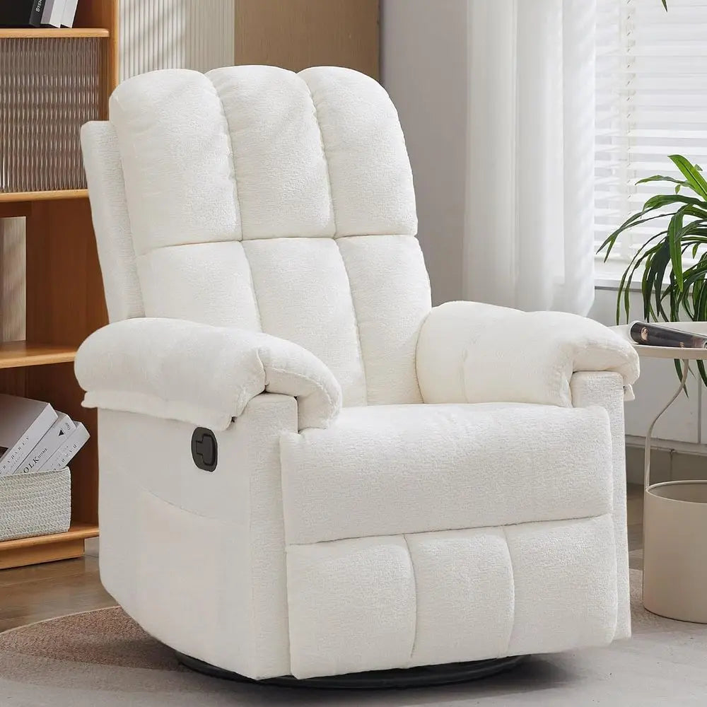 Swivel Rocker Recliner Chair, Upholstered Manual Reclining Chair with Side Pocket for Adults & Small Spaces