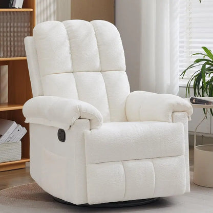 Swivel Rocker Recliner Chair, Upholstered Manual Reclining Chair with Side Pocket for Adults & Small Spaces