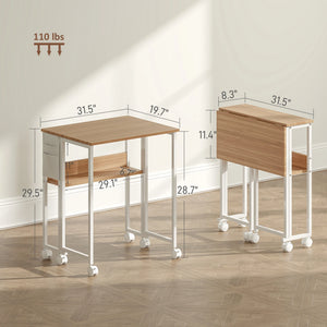 31.5-Inch Folding Computer Desk with Wheels, Portable Rolling Writing Table with Storage Bag & Shelf for Small Spaces and Home Office