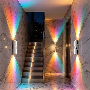 RGB Motion Sensor LED Wall Light, USB-C Rechargeable Up & Down Color-Changing Lamp, Dimmable Night Light for Bedroom & Hallway