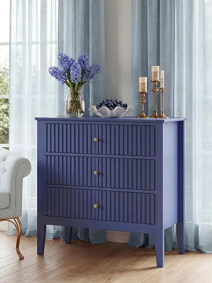 31.5" Fluted Nightstand with Charging Station & 3 Drawers, Raised-Leg Bedside Storage Cabinet for Bedroom & Living Room