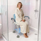 Height Adjustable Shower Chair with Backrest & Armrests – Cutout Bath Seat, Storage Rack, Shower Head Holder & Non-Slip Feet