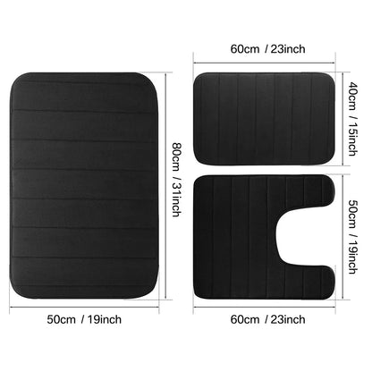Black Memory Foam Bathroom Mat, Soft Thick Absorbent Bath Rug with Non-Slip Backing, Quick Dry Machine Washable