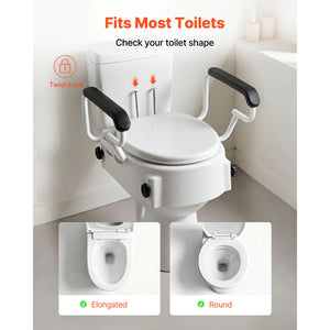Raised Toilet Seat with Arms – 3-Level Height Adjustable Toilet Riser with Padded Handles, 300 lb Capacity