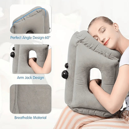 Inflatable Travel Neck Support Pillow – Foldable Head, Neck & Lumbar Support Cushion for Airplane, Car, RV & Camping