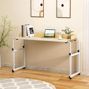 47-Inch Height Adjustable Overbed Table with Wheels, Rolling Laptop Desk with Raised Baffle for Bed, Home & Office
