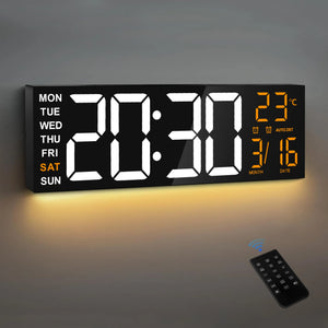 LED Digital Wall Clock with RGB Night Light, Temperature Display, Dual Alarms & Countdown Timer, 12/24 Hour