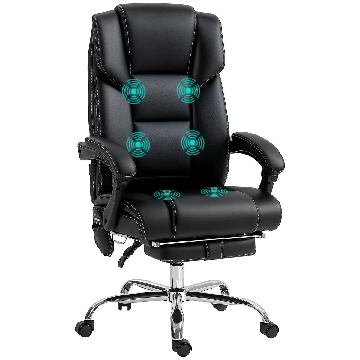 6-Point Vibrating Massage Office Chair with Lumbar Heat, PU Leather Reclining Computer Chair with Footrest & Adjustable Height – Black