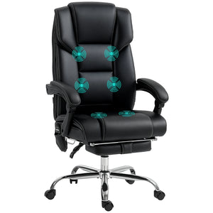 6-Point Vibrating Massage Office Chair with Lumbar Heat, PU Leather Reclining Computer Chair with Footrest & Adjustable Height – Black